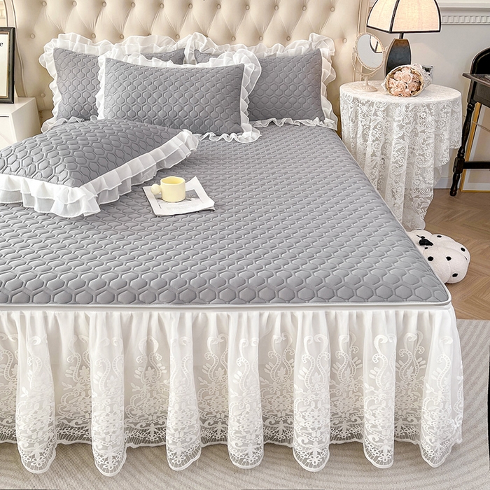 91家纺网 家纺一手货源 找家纺 虹星家纺 2024新款凉感丝印花可拆床裙套件-三件套 月光灰