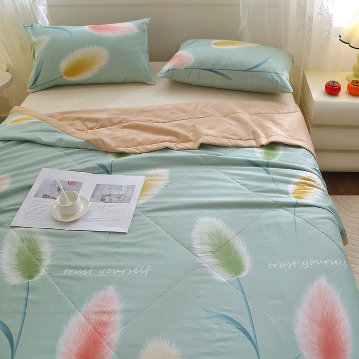 91家纺网 家纺一手货源 找家纺 金柚子2024新款全棉印花夏凉被 随风摇曳-绿