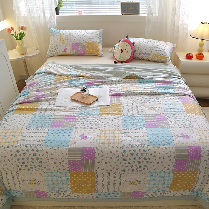 91家纺网 家纺一手货源 找家纺 金柚子2024新款全棉印花夏凉被 温馨花园-绿