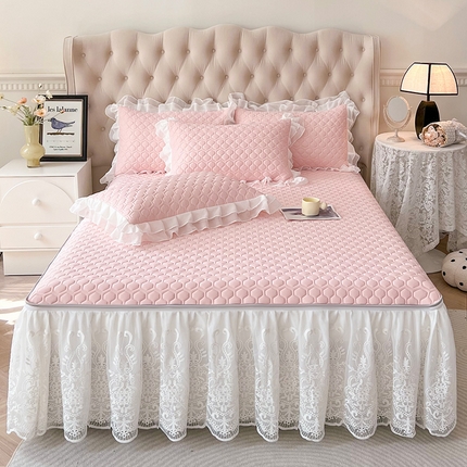 虹星家纺 2024新款凉感丝印花可拆床裙套件-三件套 仙女粉