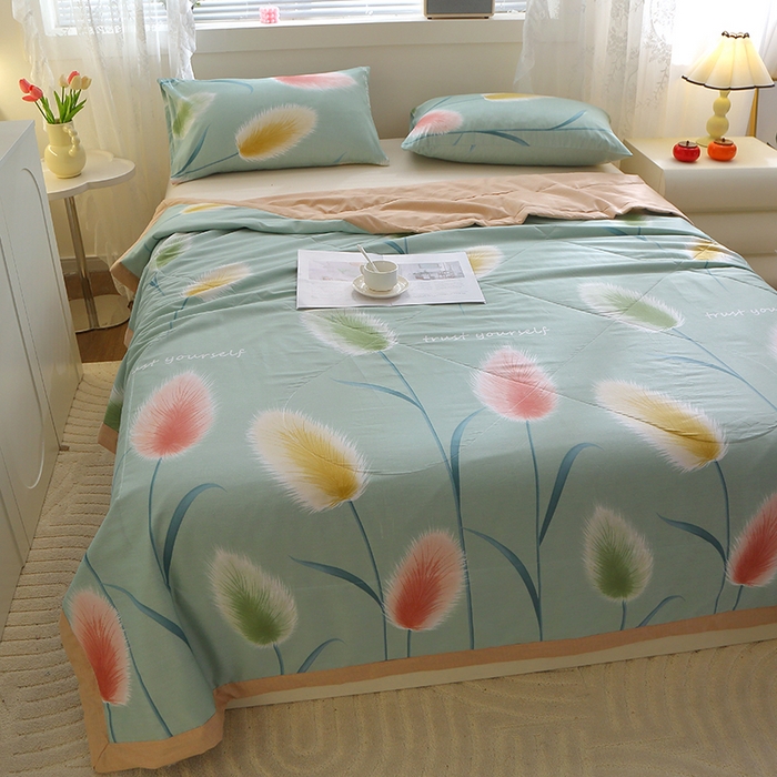 91家纺网 家纺一手货源 找家纺 金柚子2024新款全棉印花夏凉被 随风摇曳-绿