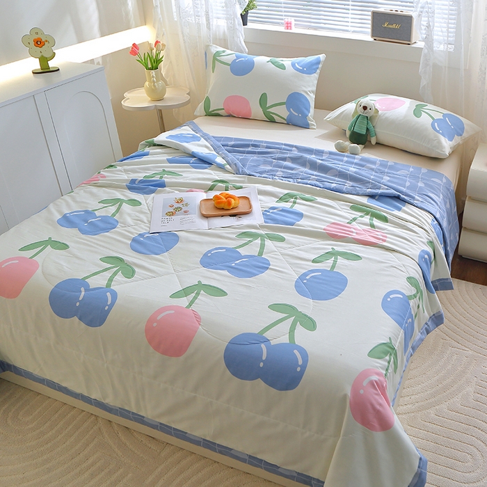 91家纺网 家纺一手货源 找家纺 金柚子2024新款全棉印花夏凉被 樱桃汁