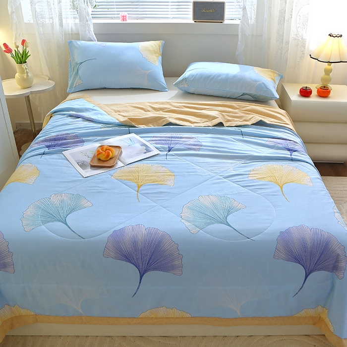 91家纺网 家纺一手货源 找家纺 金柚子2024新款全棉印花夏凉被 银杏叶