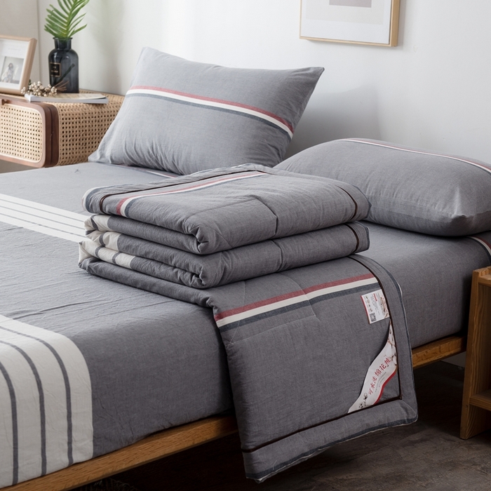 91家纺网 家纺一手货源 找家纺 21度C 2024新款A类全棉色织水洗棉棉花夏被 光阴灰