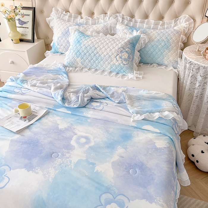 91家纺网 家纺一手货源 找家纺 虹星家纺 2024新款凉感丝印花可拆床裙套件-夏被凉席四件套 花花梦境