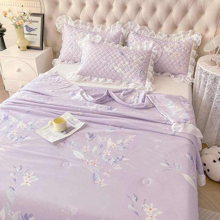 91家纺网 家纺一手货源 找家纺 虹星家纺 2024新款凉感丝印花可拆床裙套件-夏被凉席四件套 梦境幻影