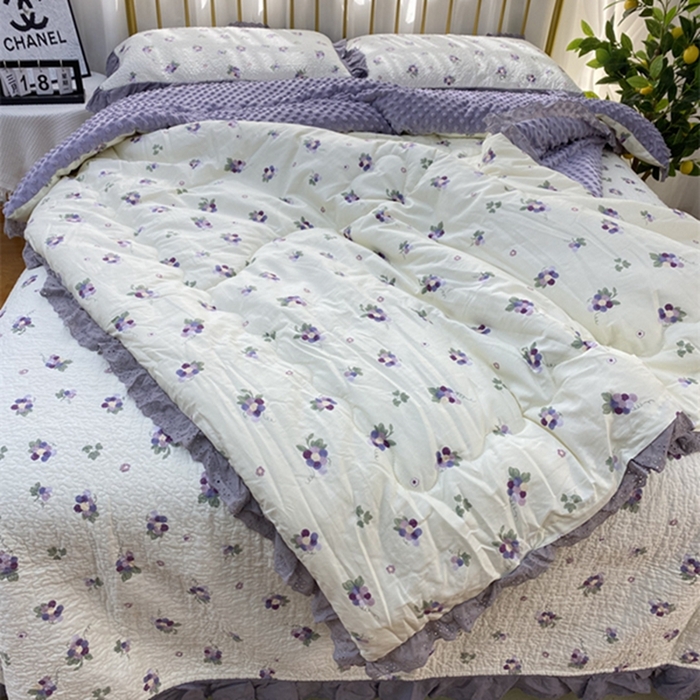 91家纺网 家纺一手货源 找家纺 暖居 2024新款豆豆被四件套 葡萄紫色