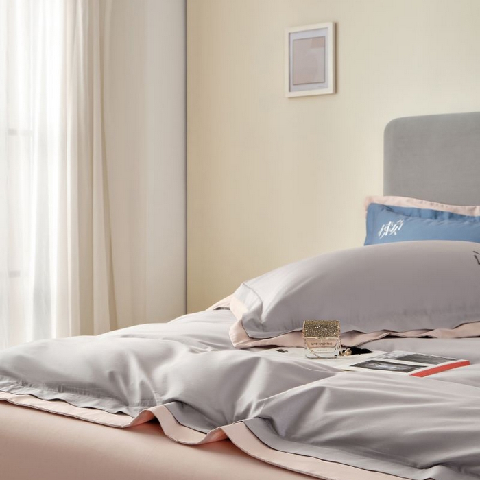 91家纺网 家纺一手货源 找家纺 LADY COCO 2024新款全棉翻盖式三边拉链四件套-东方好棉懒福系列 轻纱灰