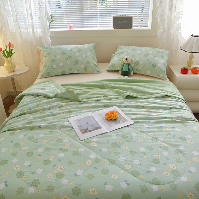 91家纺网 家纺一手货源 找家纺 金柚子2024新款全棉印花夏凉被 欧若琳-绿