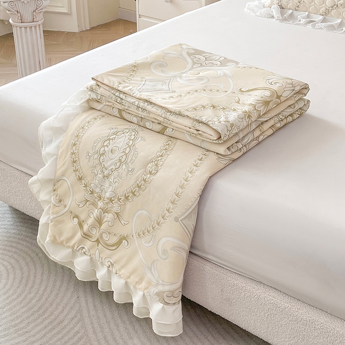 91家纺网 家纺一手货源 找家纺 虹星家纺 2024新款凉感丝印花可拆床裙套件-夏被凉席四件套 欧式雅韵