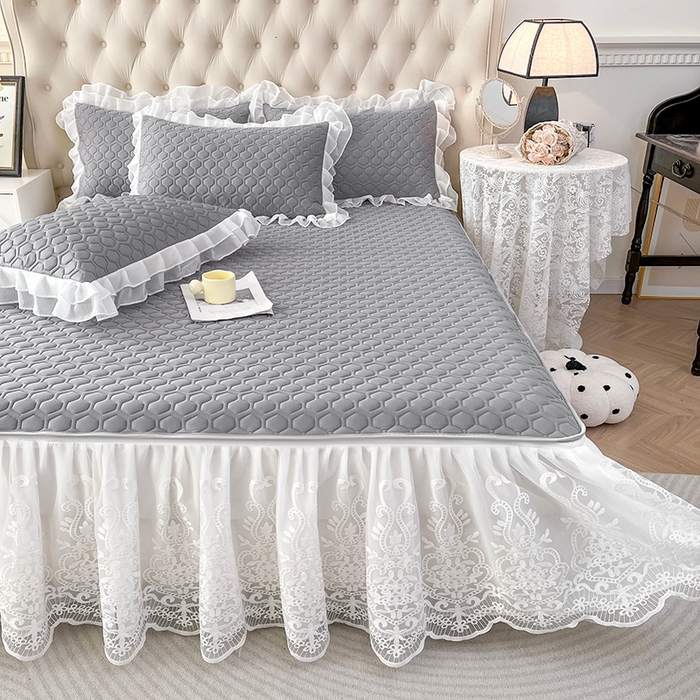 91家纺网 家纺一手货源 找家纺 虹星家纺 2024新款凉感丝印花可拆床裙套件-三件套 月光灰