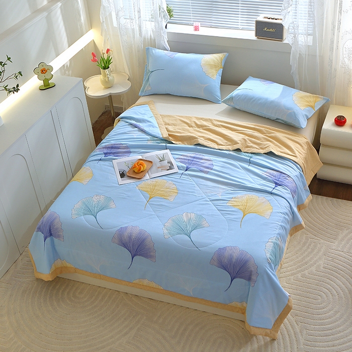 91家纺网 家纺一手货源 找家纺 金柚子2024新款全棉印花夏凉被 银杏叶