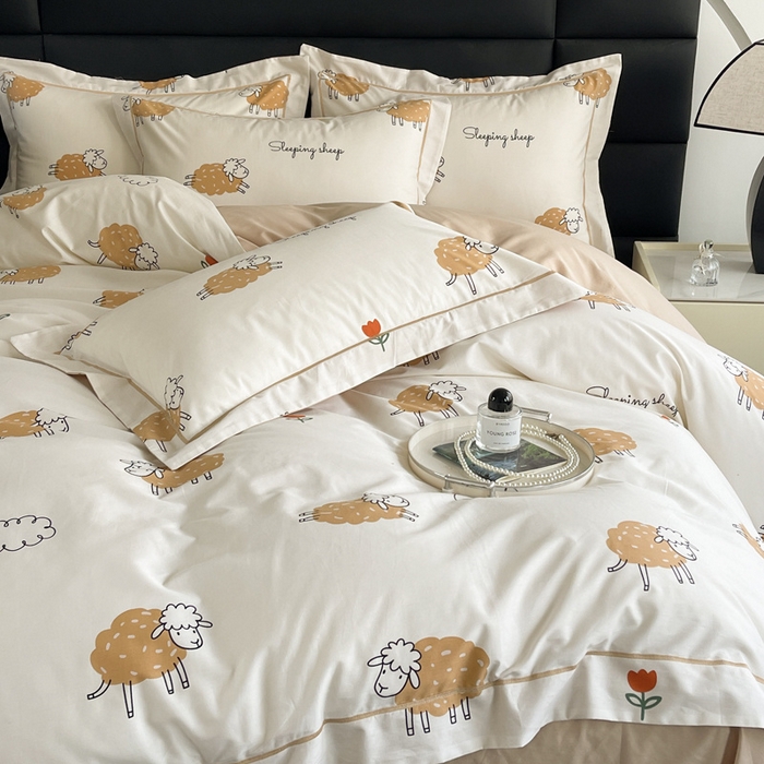 91家纺网 家纺一手货源 找家纺 7V 2024新款轻奢13376纯棉全棉喷气四件套 小绵羊