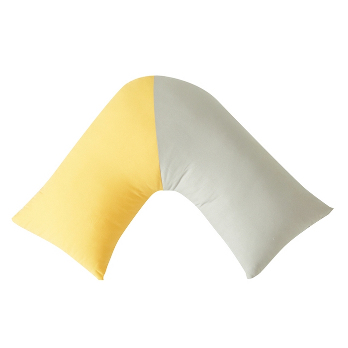 91家纺网 家纺一手货源 找家纺 星芯合家纺 2024新款懒床熟睡陪伴抱枕L型 拼色款 L型多功能枕 黄灰拼