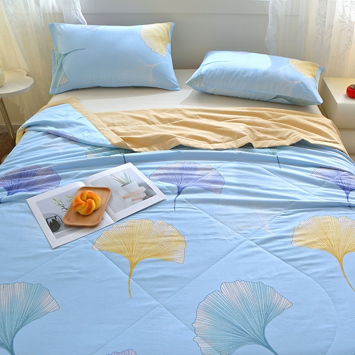 91家纺网 家纺一手货源 找家纺 金柚子2024新款全棉印花夏凉被 银杏叶