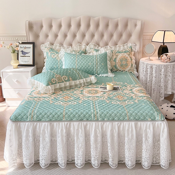 91家纺网 家纺一手货源 找家纺 虹星家纺 2024新款凉感丝印花可拆床裙套件-三件套 悠情假日