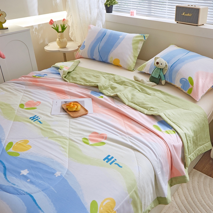 91家纺网 家纺一手货源 找家纺 金柚子2024新款全棉印花夏凉被 天使之心-粉