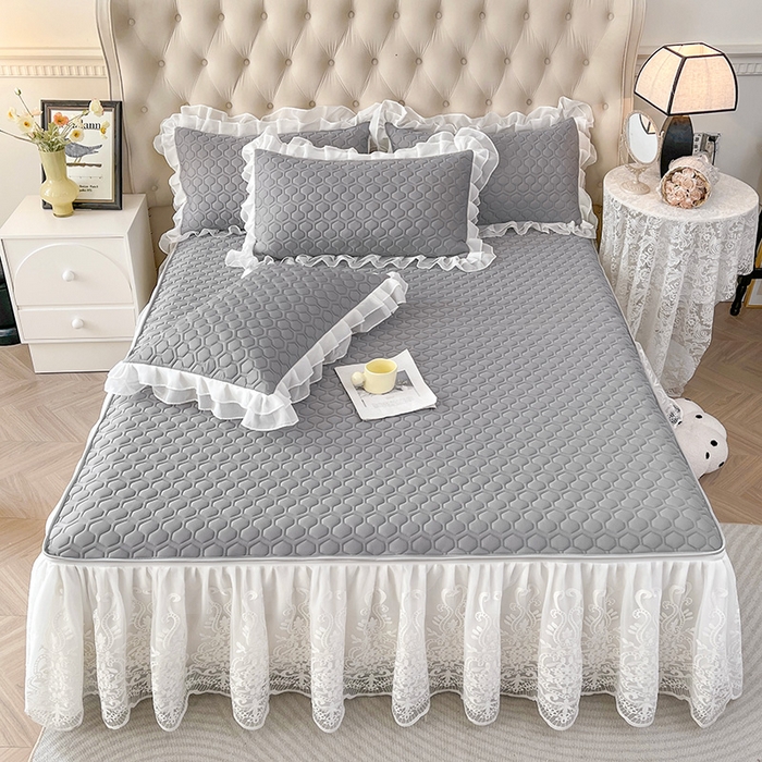 91家纺网 家纺一手货源 找家纺 虹星家纺 2024新款凉感丝印花可拆床裙套件-三件套 月光灰