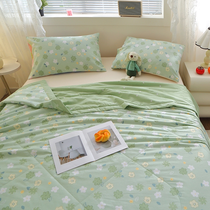 91家纺网 家纺一手货源 找家纺 金柚子2024新款全棉印花夏凉被 欧若琳-绿