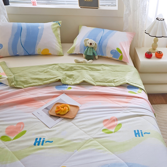 91家纺网 家纺一手货源 找家纺 金柚子2024新款全棉印花夏凉被 天使之心-粉