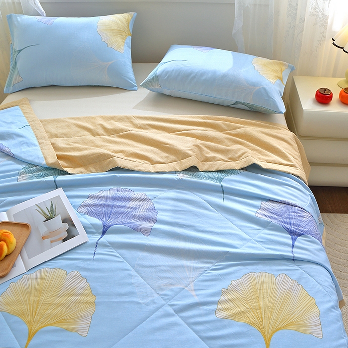 91家纺网 家纺一手货源 找家纺 金柚子2024新款全棉印花夏凉被 银杏叶