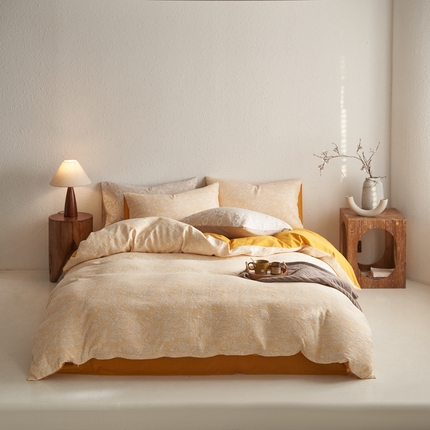 91家纺网 家纺一手货源 找家纺 （总）安莱生活 2024新款绾绾色织双层纱大提花基础款四件套