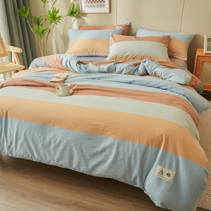 91家纺网 家纺一手货源 找家纺 21度C 2024新款全棉水洗棉四件套 七彩条