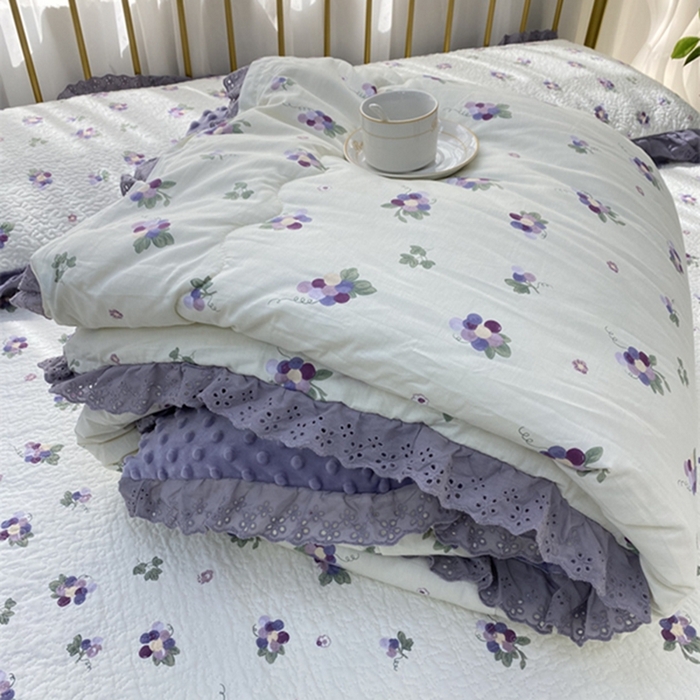 91家纺网 家纺一手货源 找家纺 暖居 2024新款豆豆被四件套 葡萄紫色