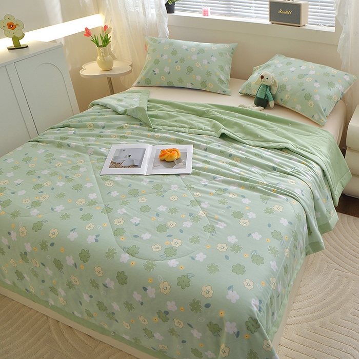 91家纺网 家纺一手货源 找家纺 金柚子2024新款全棉印花夏凉被 欧若琳-绿