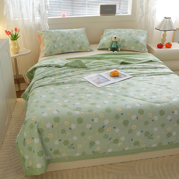 91家纺网 家纺一手货源 找家纺 金柚子2024新款全棉印花夏凉被 欧若琳-绿