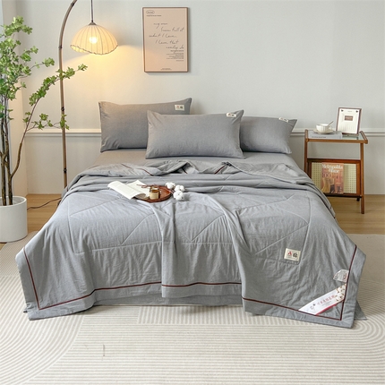21度C 2024新款A类全棉色织水洗棉棉花夏被 洛卡浅灰