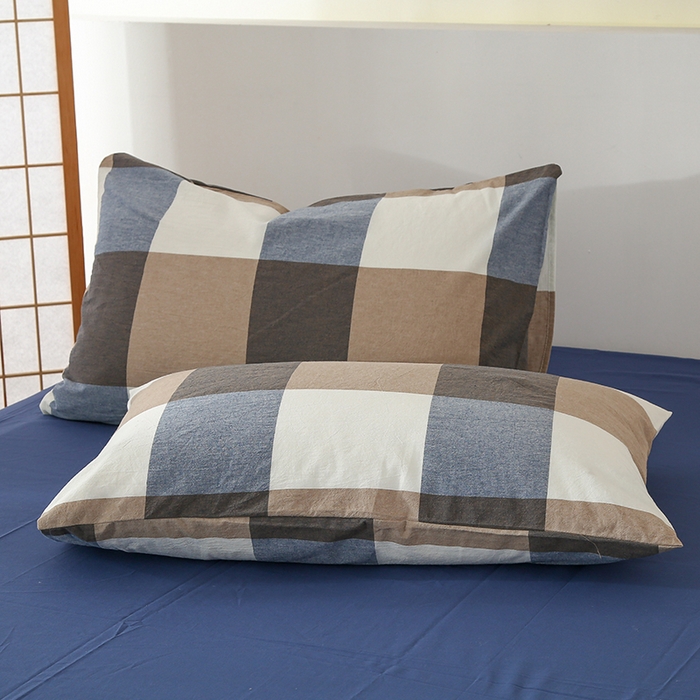 91家纺网 家纺一手货源 找家纺 迪乐妮家居 2024新款色织全棉夏被四件套 蓝大格