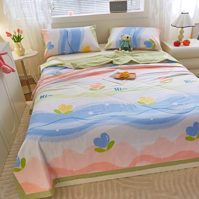 91家纺网 家纺一手货源 找家纺 金柚子2024新款全棉印花夏凉被 天使之心-粉