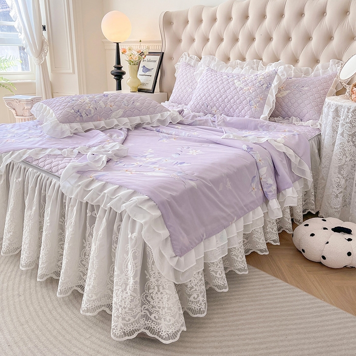 91家纺网 家纺一手货源 找家纺 虹星家纺 2024新款凉感丝印花可拆床裙套件-夏被凉席四件套 梦境幻影