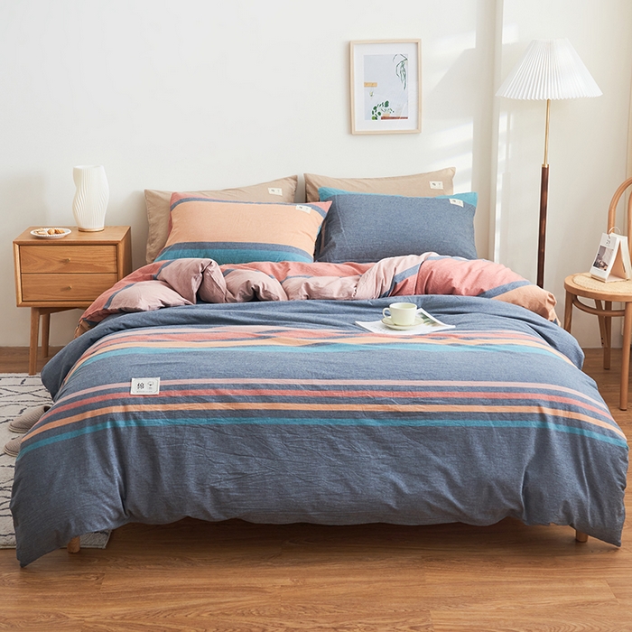 91家纺网 家纺一手货源 找家纺 21度C 2024新款全棉水洗棉四件套 兰陵彩条