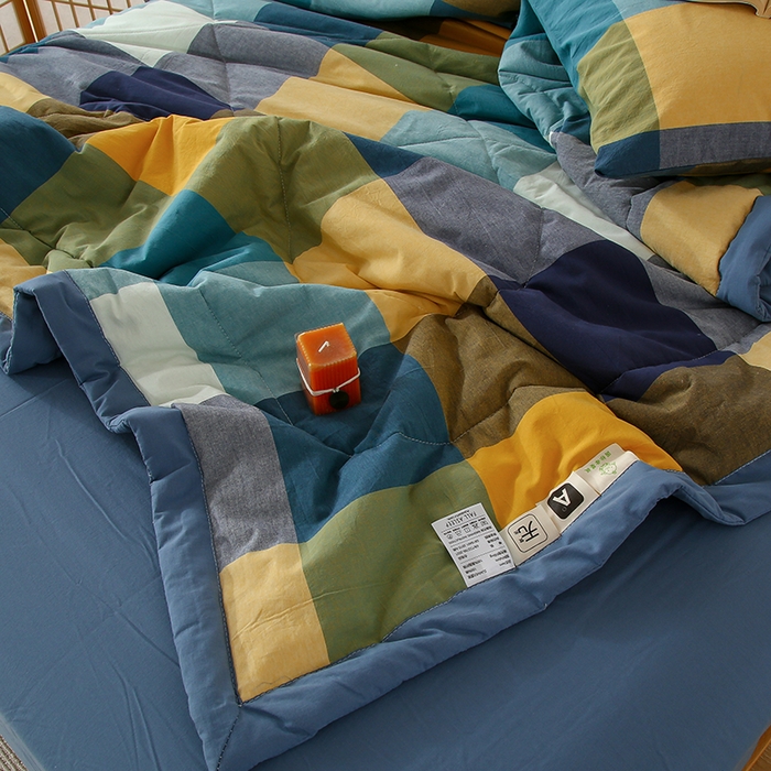 91家纺网 家纺一手货源 找家纺 迪乐妮家居 2024新款色织全棉夏被四件套 彩色大格