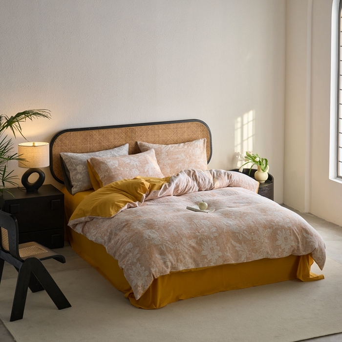 91家纺网 家纺一手货源 找家纺 安莱生活 2025新款蔷薇物语色织双层纱大提花基础款四件套 蔷薇物语-姜黄