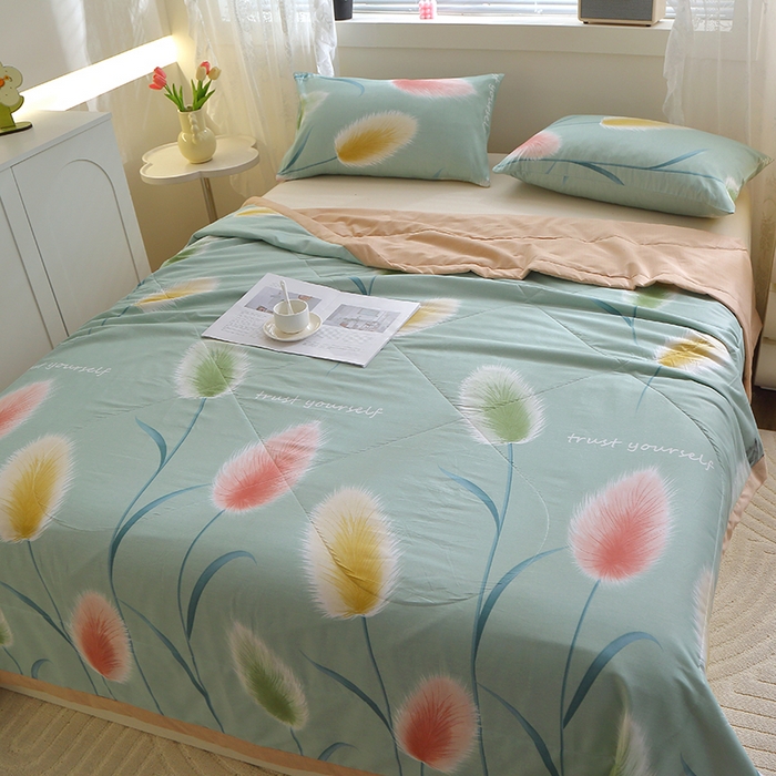 91家纺网 家纺一手货源 找家纺 金柚子2024新款全棉印花夏凉被 随风摇曳-绿