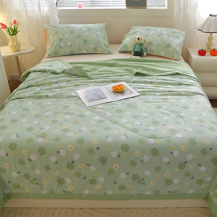 91家纺网 家纺一手货源 找家纺 金柚子2024新款全棉印花夏凉被 欧若琳-绿