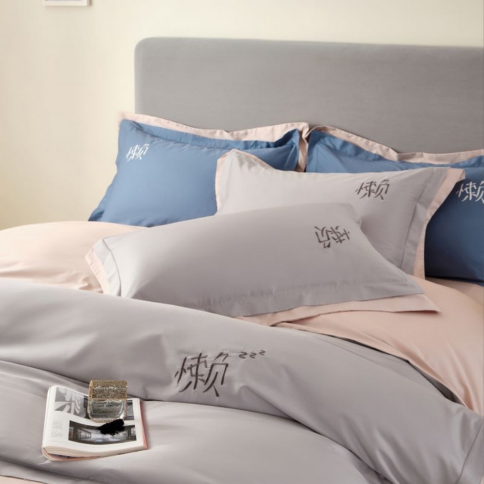 91家纺网 家纺一手货源 找家纺 LADY COCO 2024新款全棉翻盖式三边拉链四件套-东方好棉懒福系列 轻纱灰