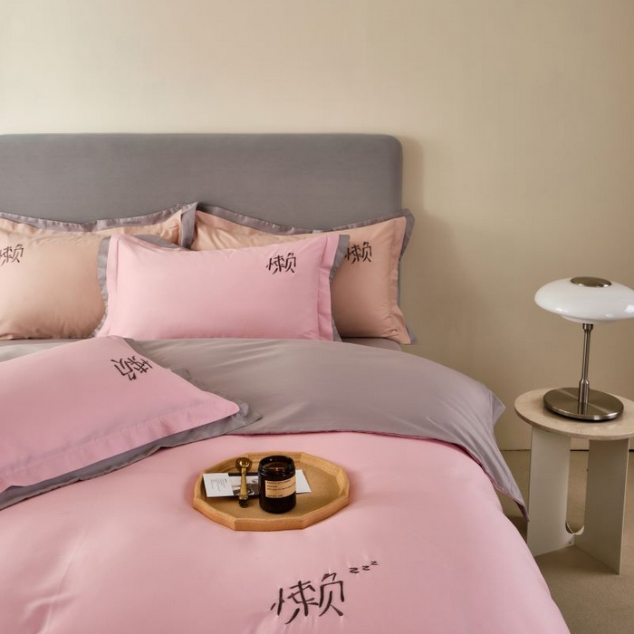 91家纺网 家纺一手货源 找家纺 LADY COCO 2024新款全棉翻盖式三边拉链四件套-东方好棉懒福系列 蔷薇粉