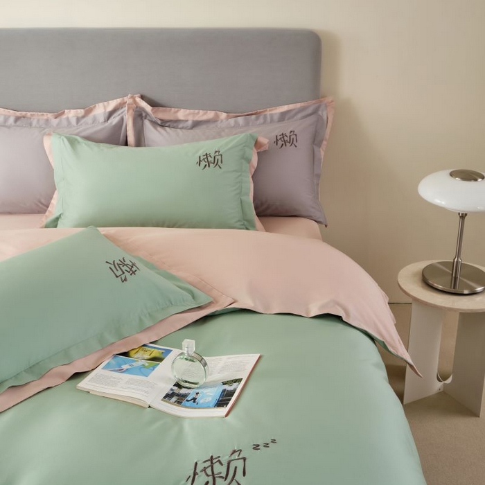 91家纺网 家纺一手货源 找家纺 LADY COCO 2024新款全棉翻盖式三边拉链四件套-东方好棉懒福系列 羽翠韵