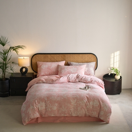 91家纺网 家纺一手货源 找家纺 （总）安莱生活 2025新款蔷薇物语色织双层纱大提花基础款四件套