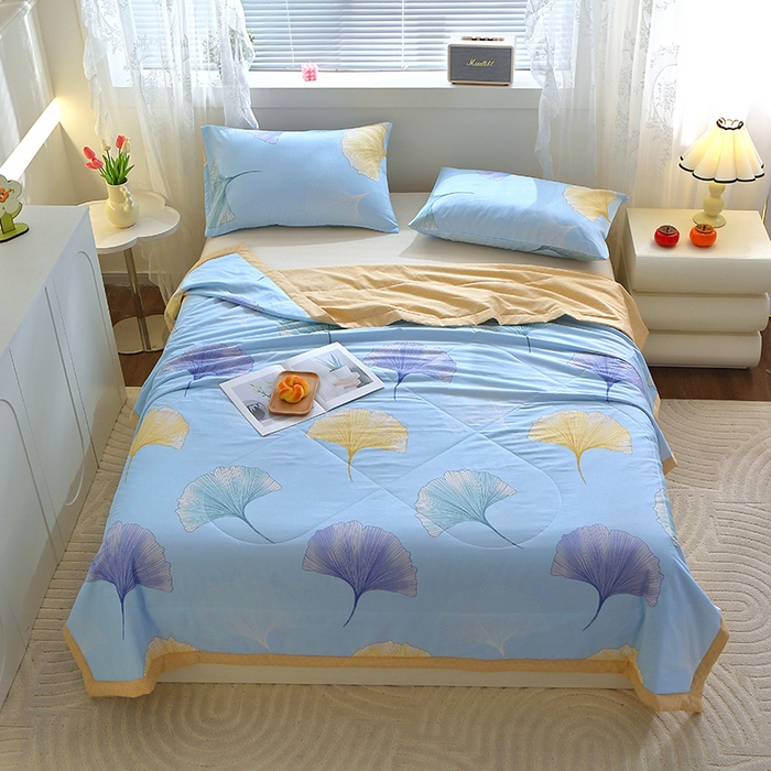 91家纺网 家纺一手货源 找家纺 金柚子2024新款全棉印花夏凉被 银杏叶