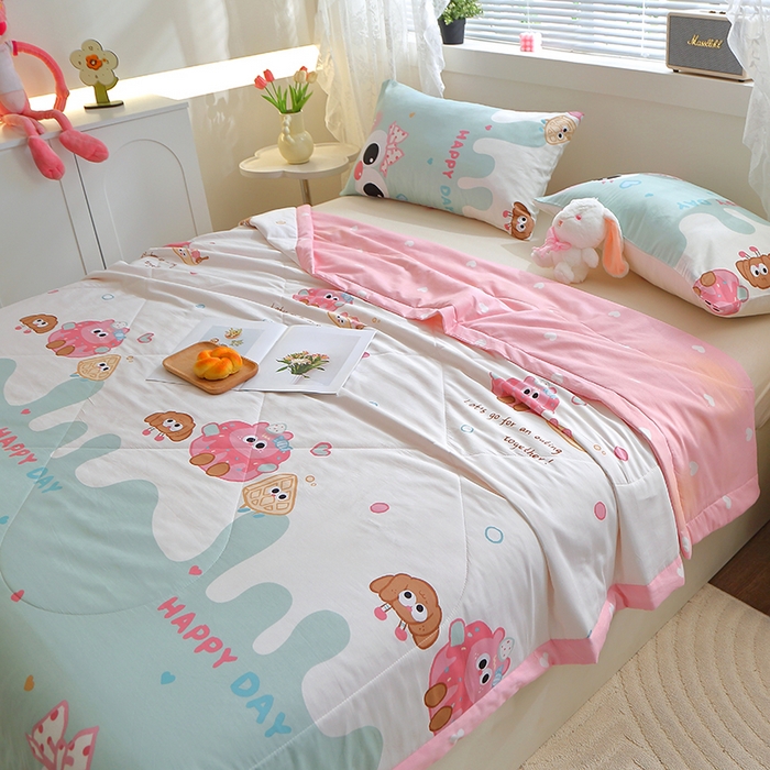 91家纺网 家纺一手货源 找家纺 金柚子2024新款全棉印花夏凉被 洛可-绿