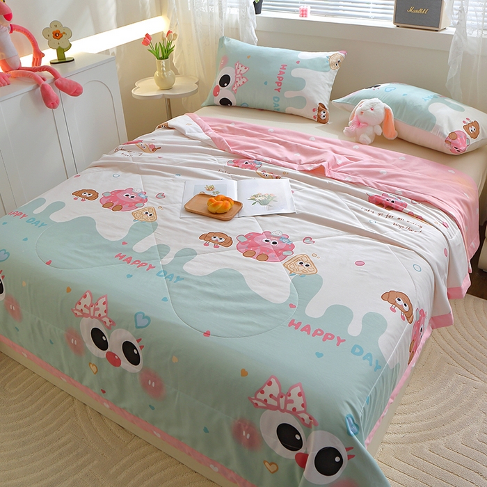 91家纺网 家纺一手货源 找家纺 金柚子2024新款全棉印花夏凉被 洛可-绿