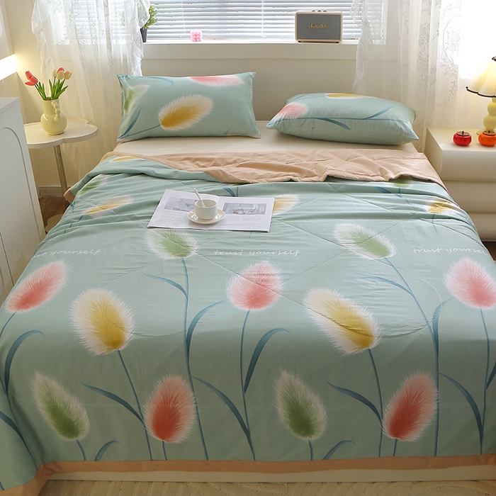 91家纺网 家纺一手货源 找家纺 金柚子2024新款全棉印花夏凉被 随风摇曳-绿