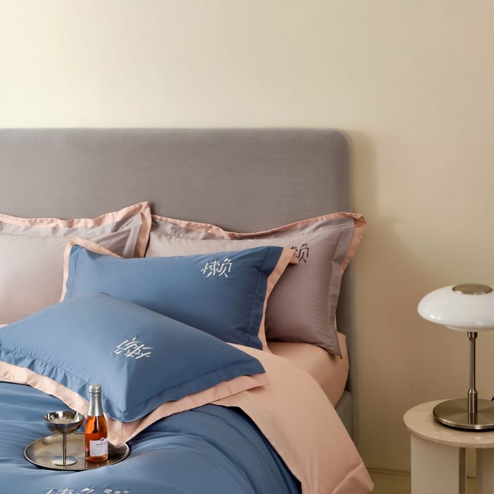 91家纺网 家纺一手货源 找家纺 LADY COCO 2024新款全棉翻盖式三边拉链四件套-东方好棉懒福系列 宁静蓝