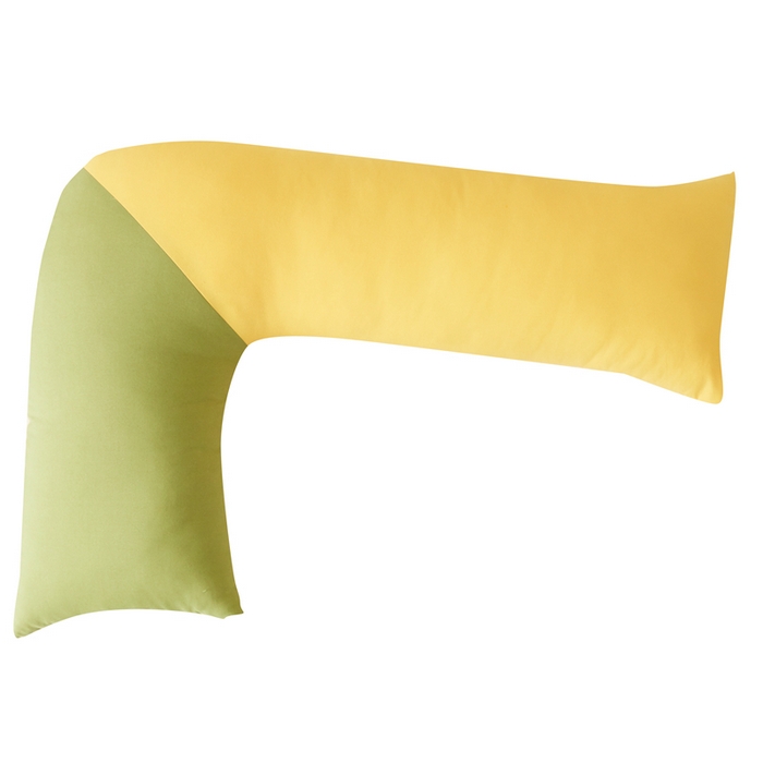 91家纺网 家纺一手货源 找家纺 星芯合家纺 2024新款懒床熟睡陪伴抱枕L型 拼色款 L型多功能枕 黄绿拼