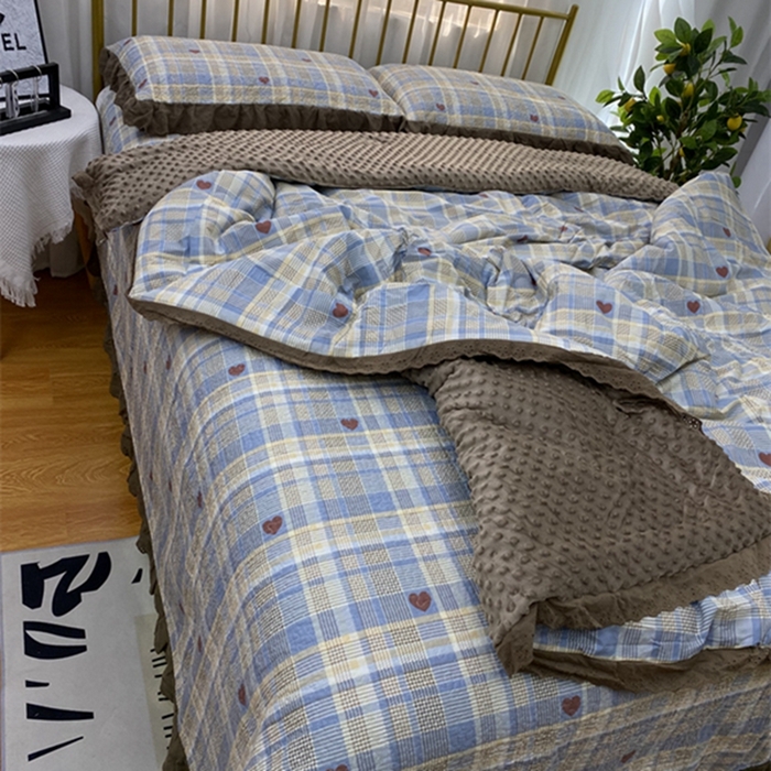 91家纺网 家纺一手货源 找家纺 暖居 2024新款豆豆被四件套 莱恩蓝